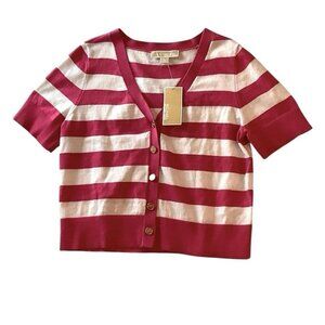 MICHAEL KORS V-Neck Striped Knit Top Women's Size Medium Electric Pink